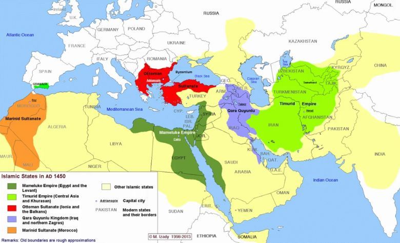Państwa islamskie w Afryce i Bliskim Wschodzie od 1450 do 2000 roku (animacja)