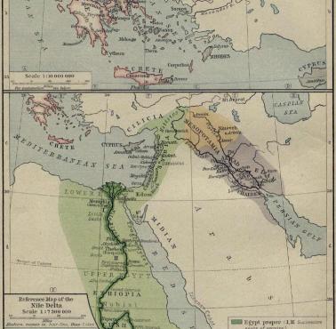 Mapa państw basenu Morza Śródziemnego w 1450 r.p.n.e. Grecja, Egipt, Asyria i Babilon