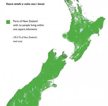 Obszary w Nowej Zelandii, w których w promieniu 1 km nikt nie mieszka