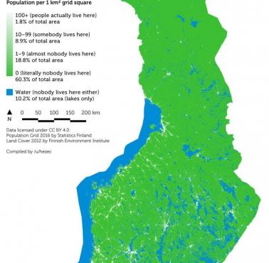 Obszary w Finlandii, w których w promieniu 1 km nikt nie mieszka