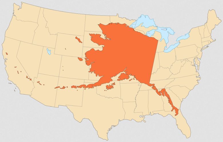 Alaska na tle całych USA