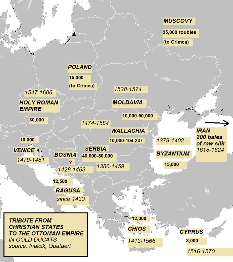 Państwa/obszary/regiony, które w swojej historii płaciły Imperium Osmańskiemu (obecna Turcja) trybut (kwota i komu)