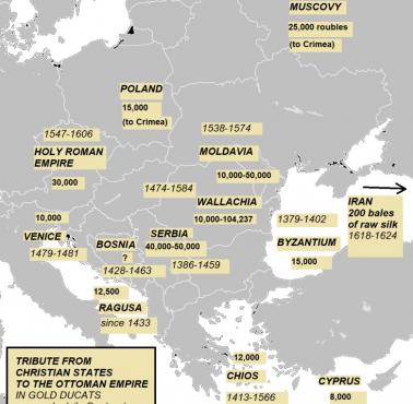Państwa/obszary/regiony, które w swojej historii płaciły Imperium Osmańskiemu (obecna Turcja) trybut (kwota i komu)