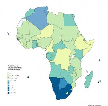 Procent białych mieszkańców w poszczególnych państwach Afryki, 2023