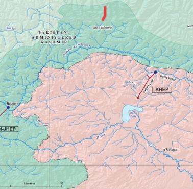 Mapa dorzecza oznaczająca Linię Kontroli między Indiami a Pakistanem
