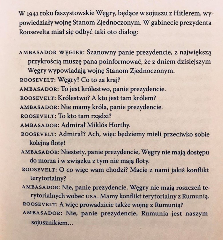 Podobno autentyczna rozmowa ambasadora Węgier w prezydentem USA Rooseveltem w 1941 roku