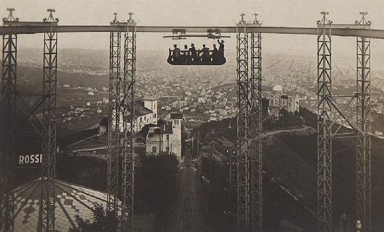 Kolejka Tibidabo Ferrocarril Aero- jedna z atrakcji Barcelony, 1915