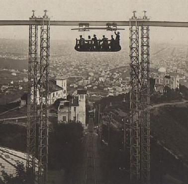 Kolejka Tibidabo Ferrocarril Aero- jedna z atrakcji Barcelony, 1915