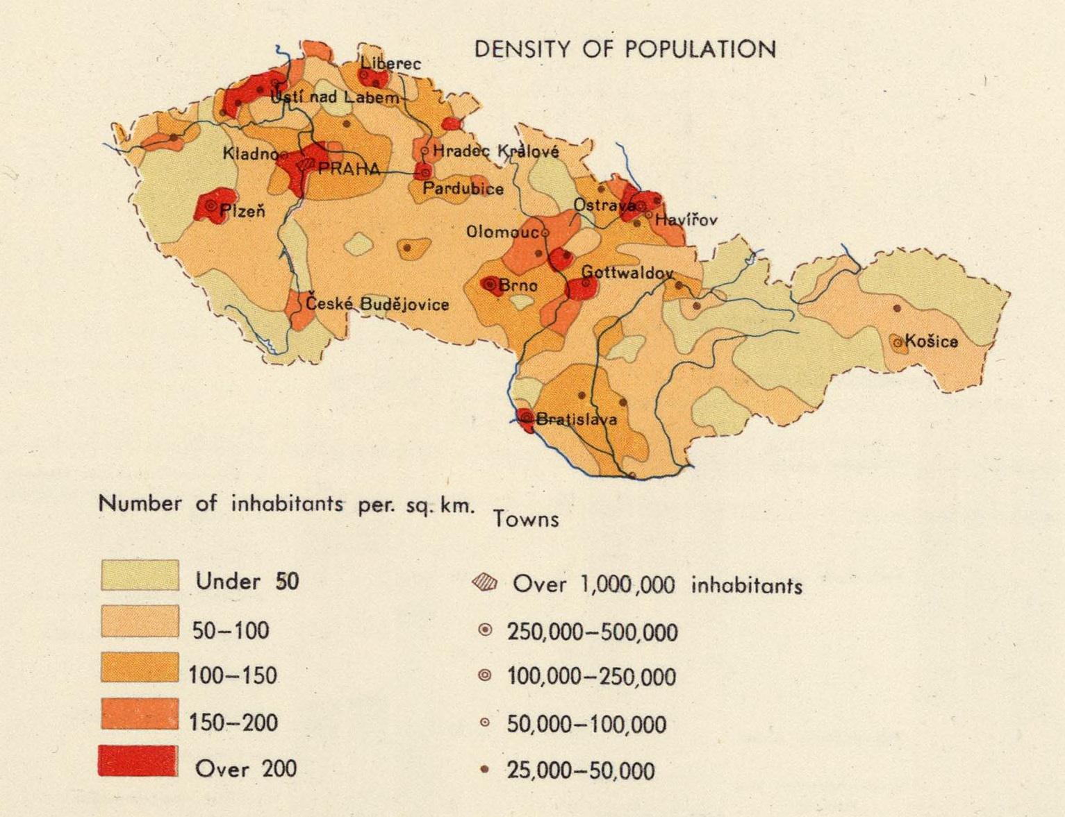 Gęstość zaludnienia Czechosłowacji, 1967