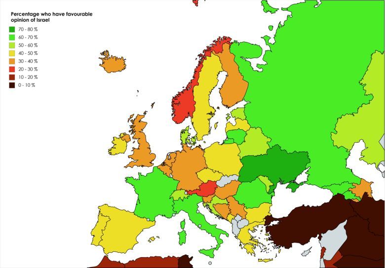 Odsetek Europejczyków, którzy mają przychylną opinię o Izraelu