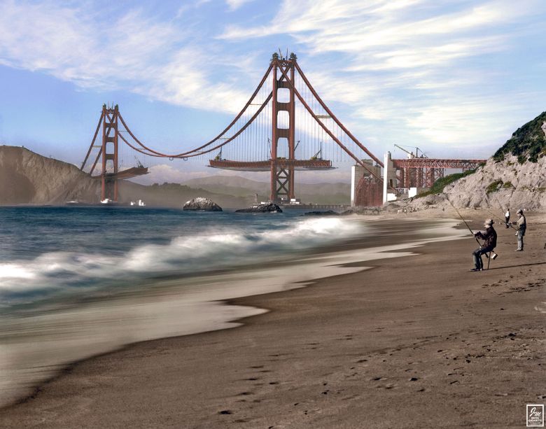 Budowany most Golden Gate, San Francisco, Kalifornia, 1936