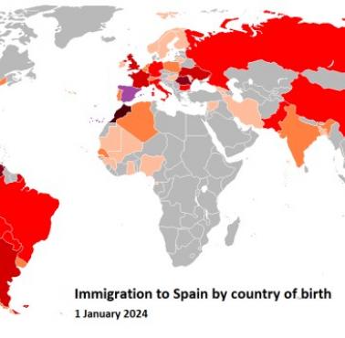 Mapa migrantów w Hiszpanii według krajów, 2024 r.