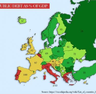 Zadłużenie publiczne krajów europejskich względem PKB w 2016 roku