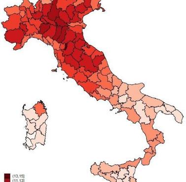 Odsetek imigrantów w poszczególnych prowincjach Włoch