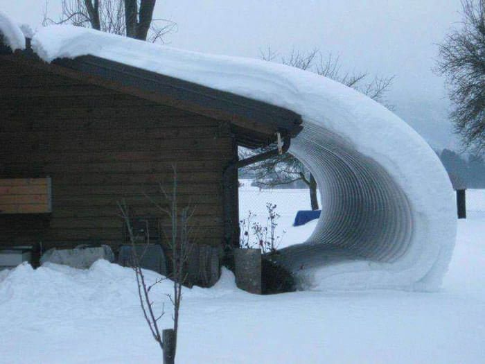 Śnieg samozwijający się z dachu