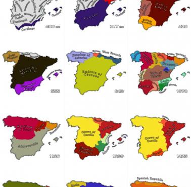 Jak zmieniały się granice Hiszpanii od 400 r. p.n.e. do 1936 roku