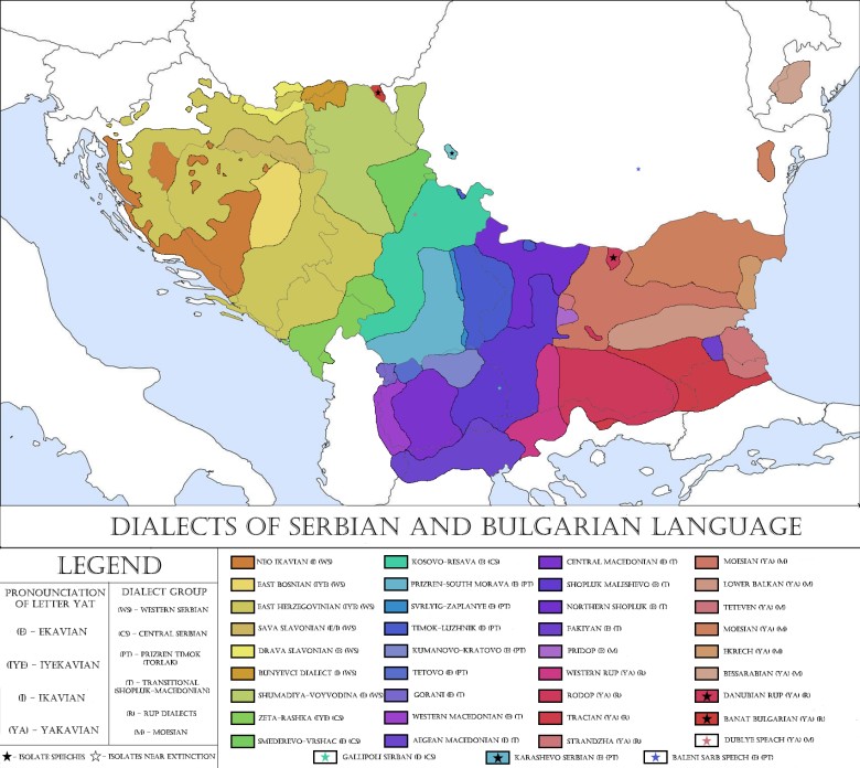 Mapa serbskich i bułgarskich dialektów