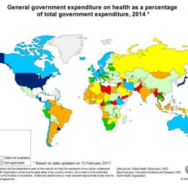 Wydatki na opiekę zdrowotną w poszczególnych państwach świata w odniesieniu do wszystkich wydatków