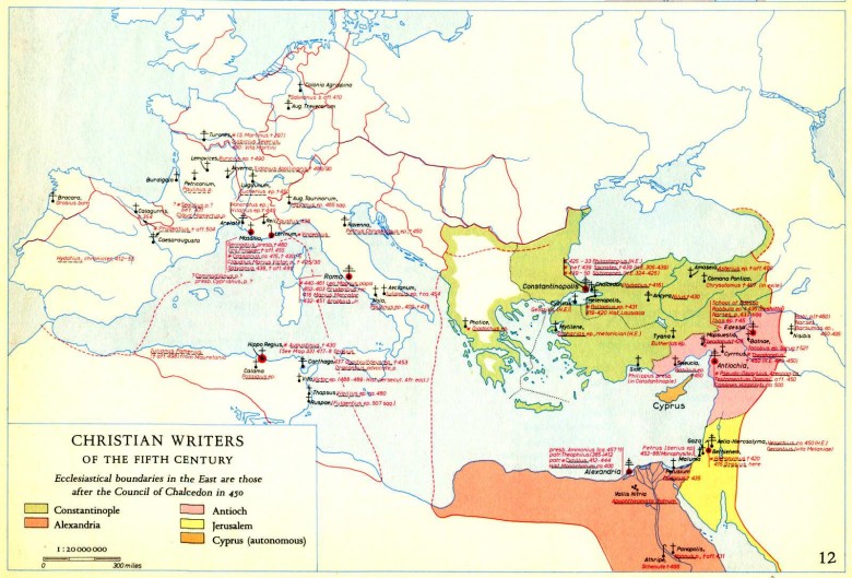 Pisarze chrześcijańscy V wieku (mapa z 1950 r.)