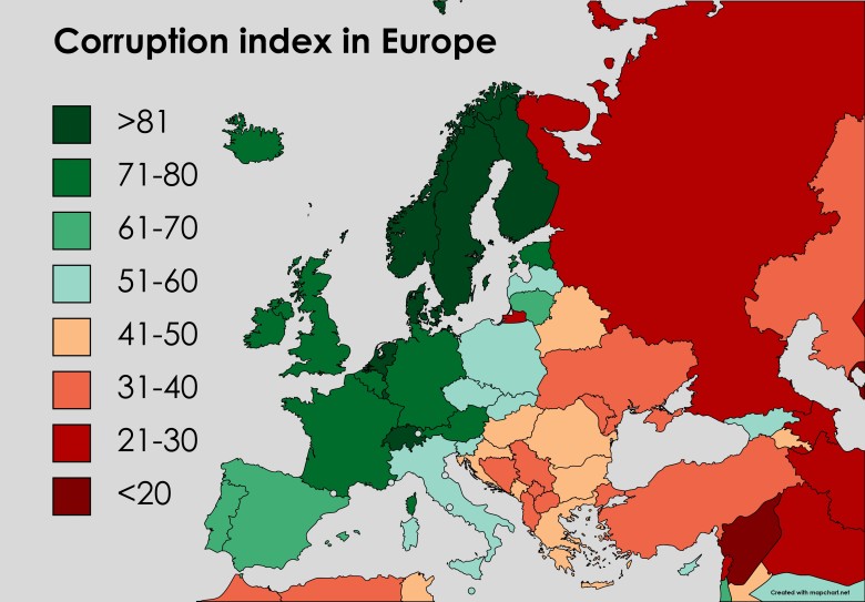 Indeks korupcji w Europie, 2021