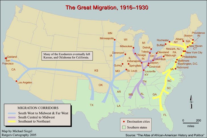 Ścieżki wewnętrznej migracji w USA w latach 1916-30