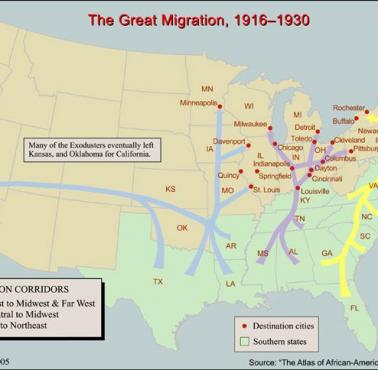 Ścieżki wewnętrznej migracji w USA w latach 1916-30