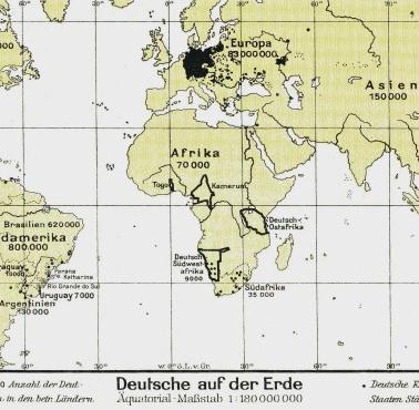 Diaspora niemiecka na całym świecie (z liczebnością) w 1920 roku