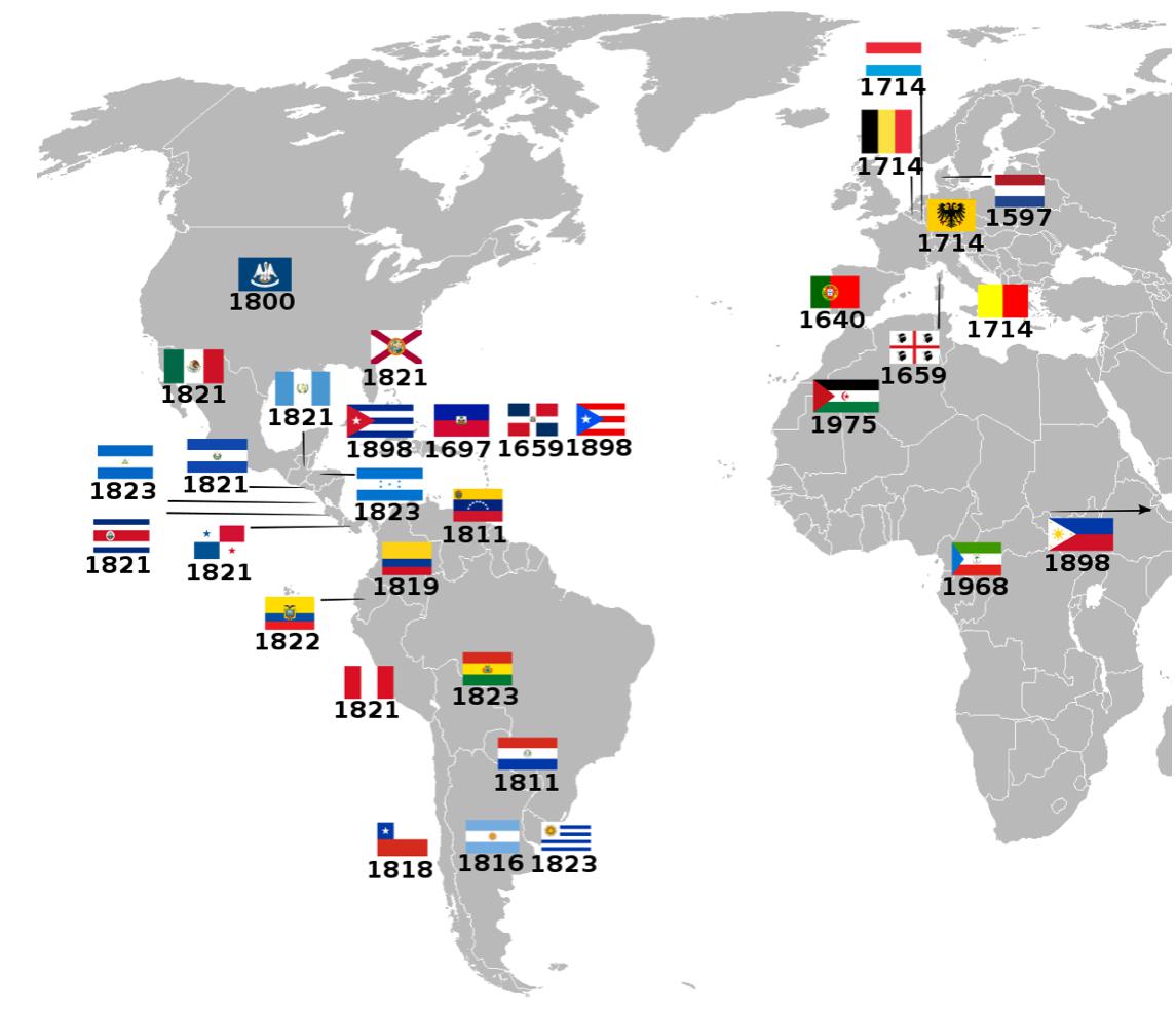 Kraje, które uzyskały niepodległość od Hiszpanii