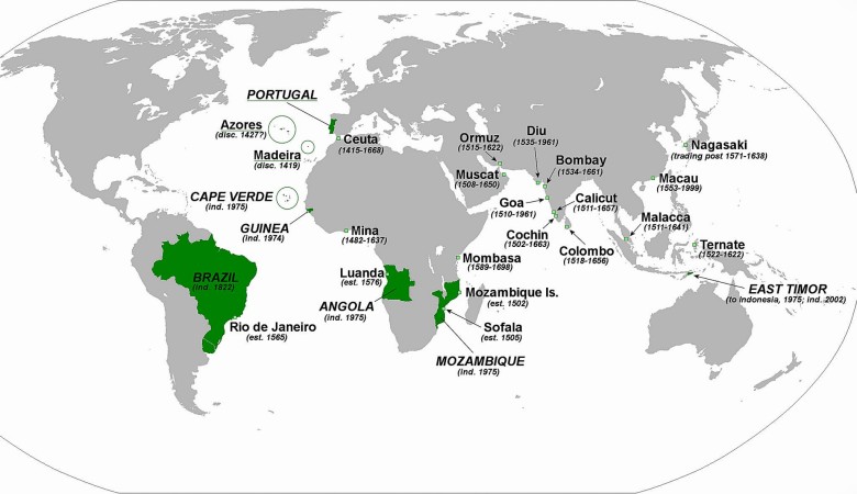 Mapa terytoriów dawnego imperium portugalskiego z lat 1415-1999