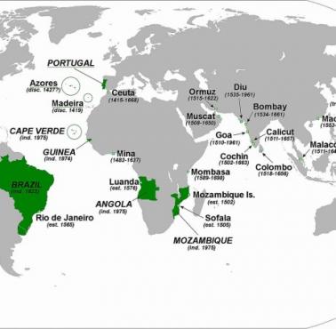 Mapa terytoriów dawnego imperium portugalskiego z lat 1415-1999