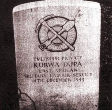 Grób Kenijczyka szeregowca z angielskiej formacji East African Military Labour Service- "Kurwa Dupa"