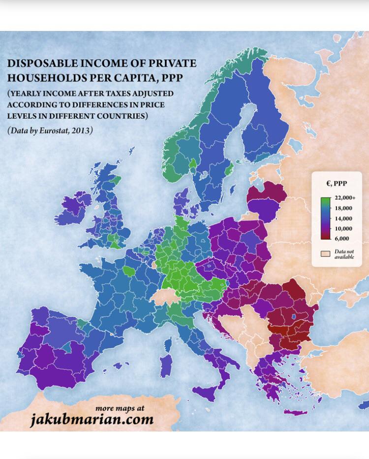 Dochód rozporządzalny w Europie, 2013