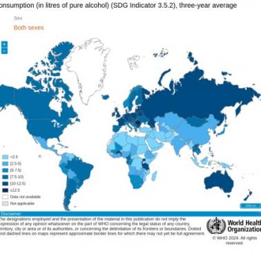 Konsumpcja alkoholu na mieszkańca w poszczególnych państwach świata