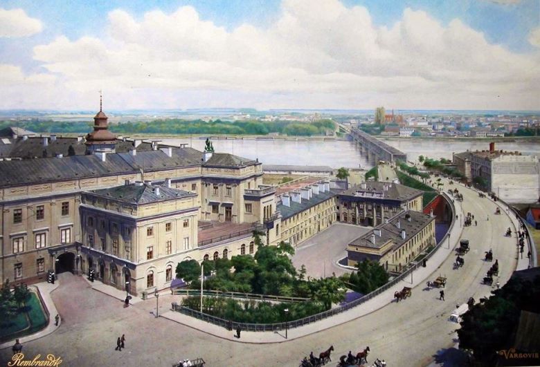 Zamek Królewski, Pałac pod Blachą i zjazd w kierunku Mostu Kierbedzia, W-wa, lata 90-te XIX wieku