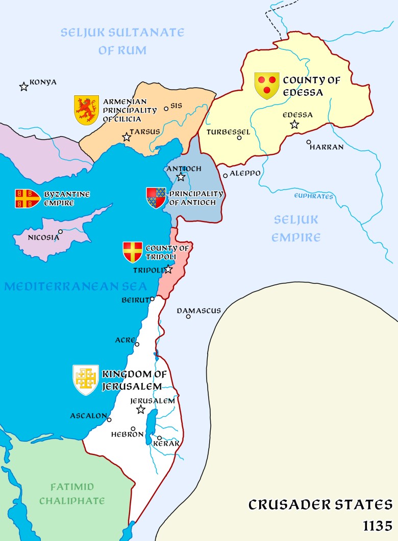 Mapa Ziemi Świętej po Pierwszej Krucjacie, 1135 r n.e.