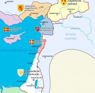 Mapa Ziemi Świętej po Pierwszej Krucjacie, 1135 r n.e.