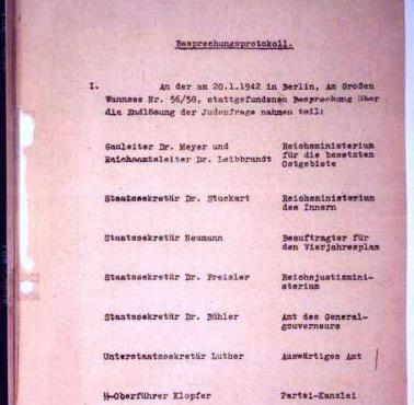 Protokół z konferencji w Wannsee odnośnie niemieckiego planu "ostatecznego rozwiązania kwestii żydowskiej", 20.01.1942