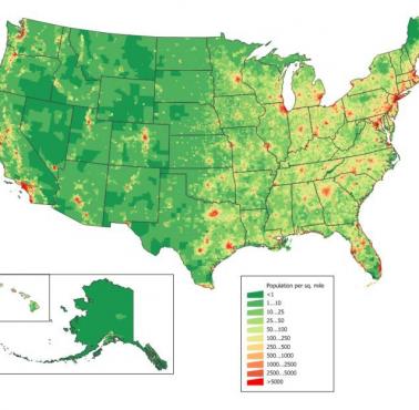 Mapa gęstości zaludnienia Stanów Zjednoczonych