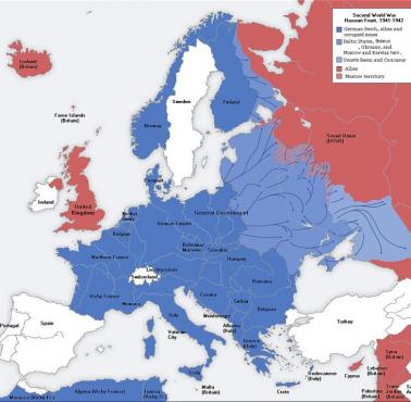 Mapa II wojny światowej w Europie w latach 1941-1942