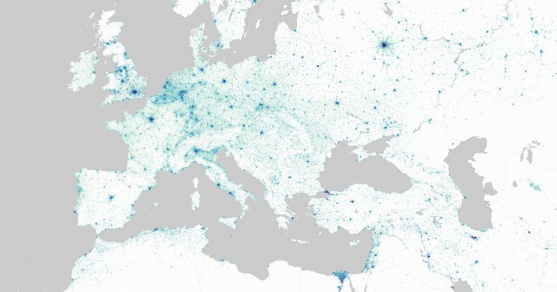Mapa gęstości zaludnienia Europy