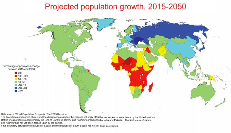 Prognozowany wzrost liczby ludności na świecie w latach 2015-2050