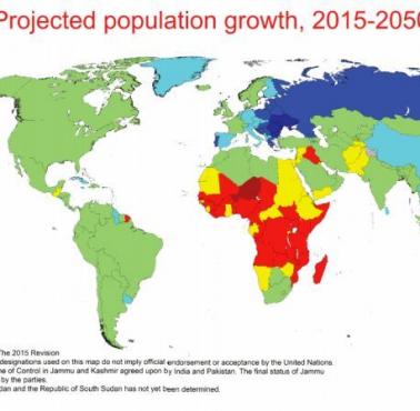 Prognozowany wzrost liczby ludności na świecie w latach 2015-2050