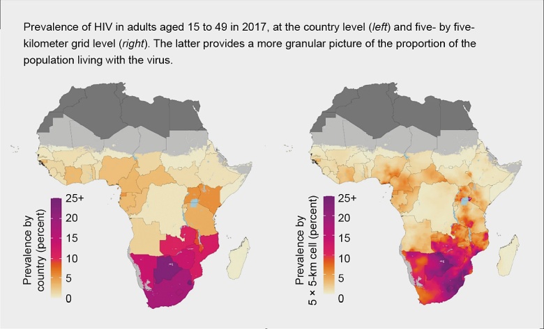 Kraje według wskaźnika rozpowszechnienia wirusa HIV/AIDS w Afryce, 2017