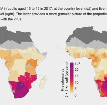 Kraje według wskaźnika rozpowszechnienia wirusa HIV/AIDS w Afryce, 2017