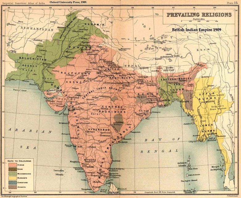 Dominujące religie w brytyjskich Indiach, 1901