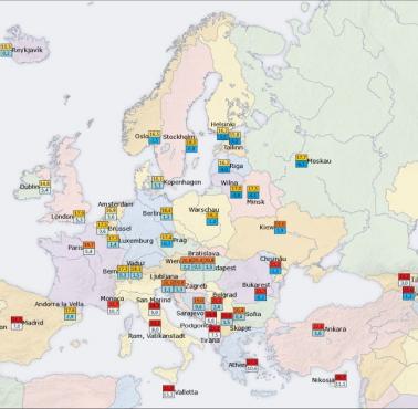 Średnie letnie i zimowe temperatury w europejskich stolicach