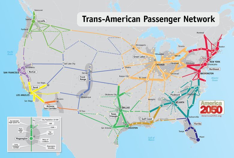 Planowana sieć transportowa w USA do 2050 roku