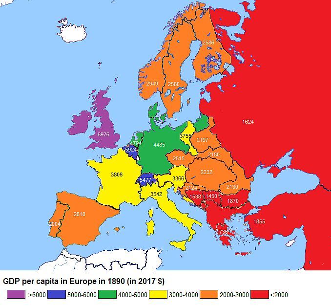 PKB na mieszkańca w Europie w 1890 roku