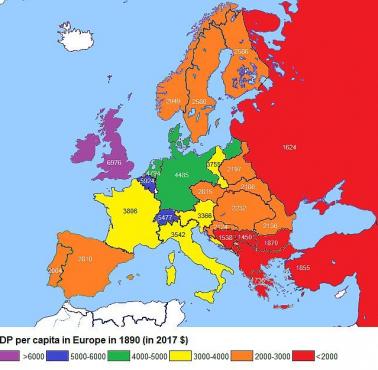 PKB na mieszkańca w Europie w 1890 roku