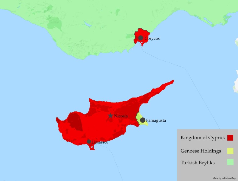 Mapa Królestwa Cypru w 1448 roku
